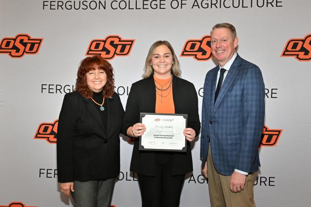 Dr. Cynda Clary, associate dean, Ferguson College of Agriculture, Presley Pullen, Dr. Jayson Lusk, vice president and dean, OSU Agriculture. Courtesy photo
